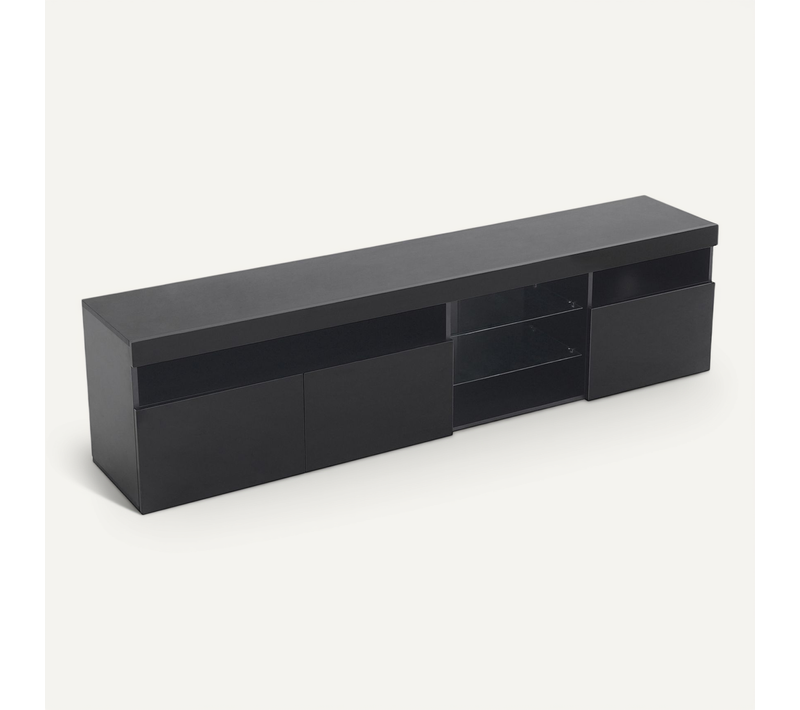 Meuble TV Moderne Noir 180 Cm, Robuste Et Fiable, Éclairage LED Variable, Adapté Au Salon