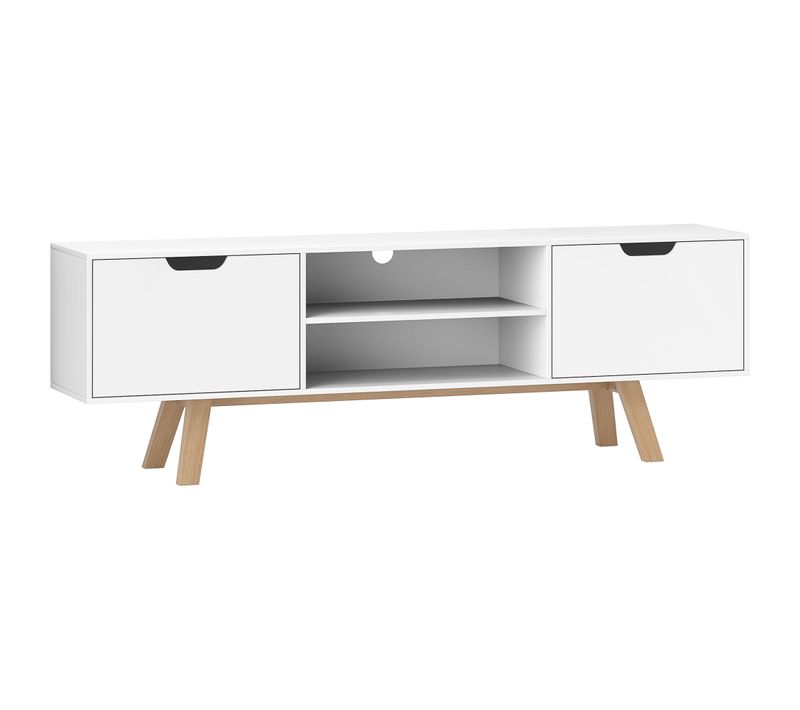 Meuble TV Avec 2 Armoires Et 2 Étagères, Meuble TV De Salon, 150 X 39 X 50 Cm, Blanc