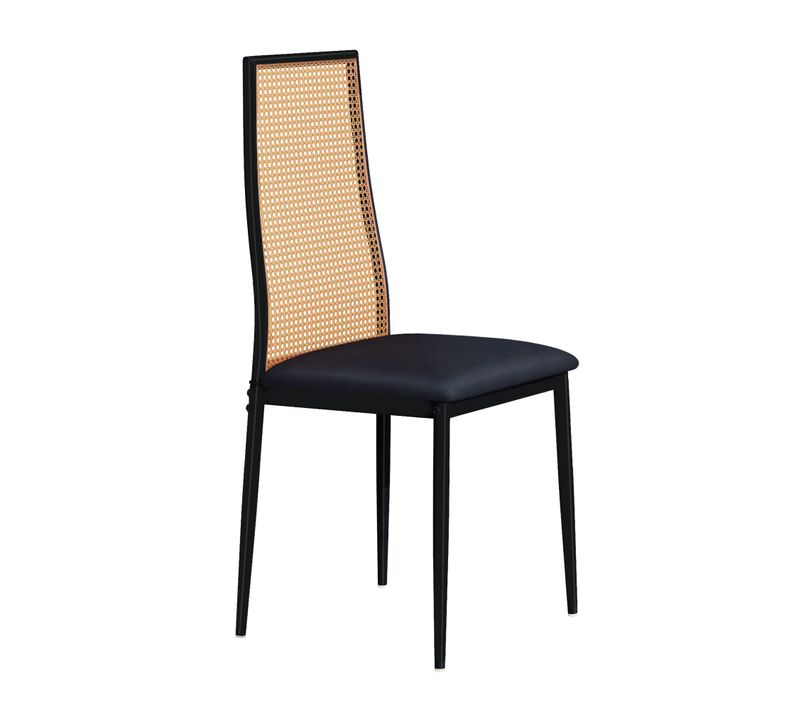 Chaise De Salle à Manger En Rotin,Rembourrée Sans Accoudoirs,Style Contemporain,Pieds En Métal,Noir