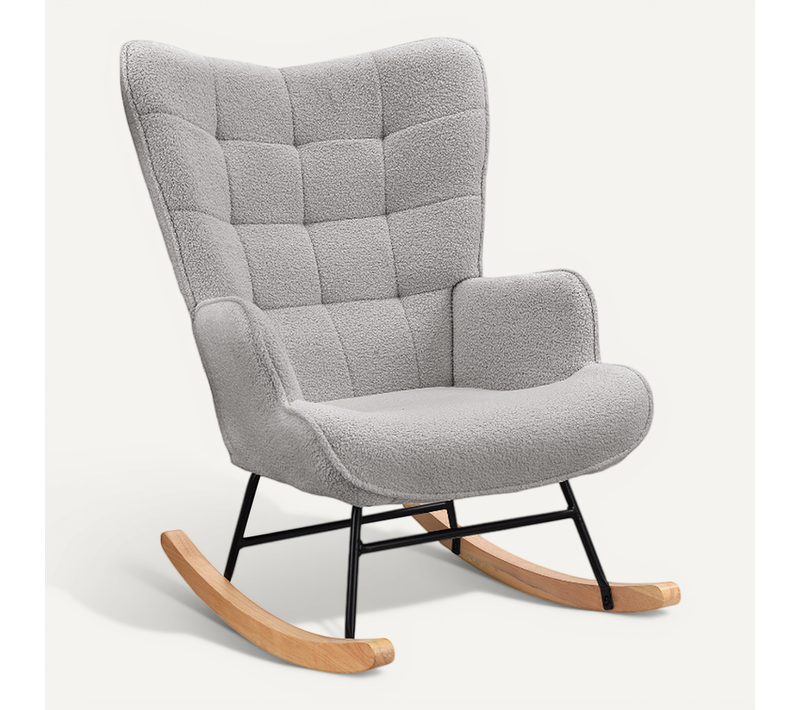 Fauteuil à Bascule Rembourré Avec Accoudoirs, Adapté Au Salon Et à La Chambre, Gris Clair