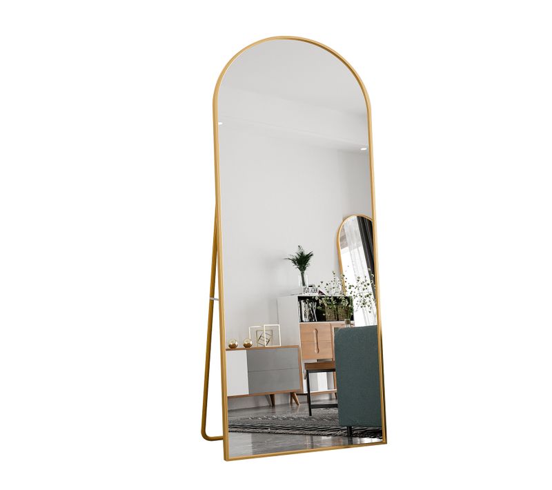 Miroir De Courtoisie Arqué Pleine Longueur 180 X 80 Cm, Adapté à La Chambre, Au Salon, Doré