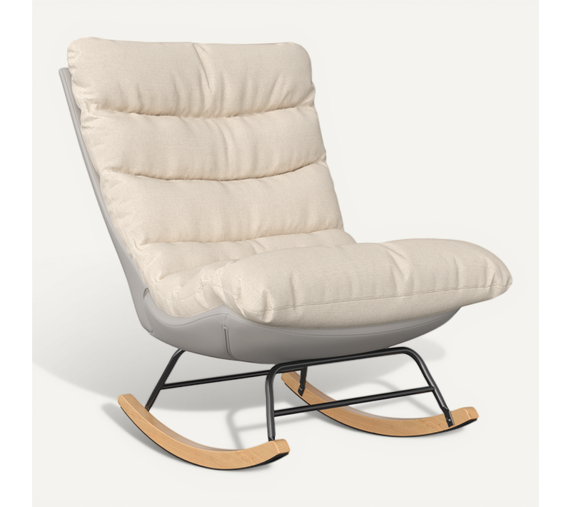 Fauteuil à Bascule Rembourré, Fauteuil De Lecture, Pieds Antidérapants En Bois Massif, Beige