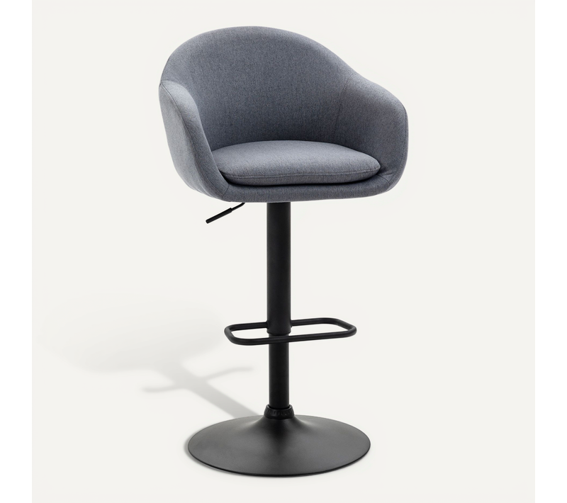 Tabouret De Bar - Réglable, Dossier - Tissu Lin Gris