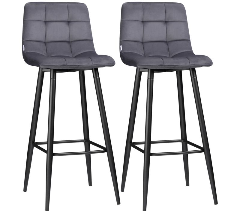 2 Tabourets De Bar Design Moderne - Velours Gris, Structure Stable - Sécurité Assurée