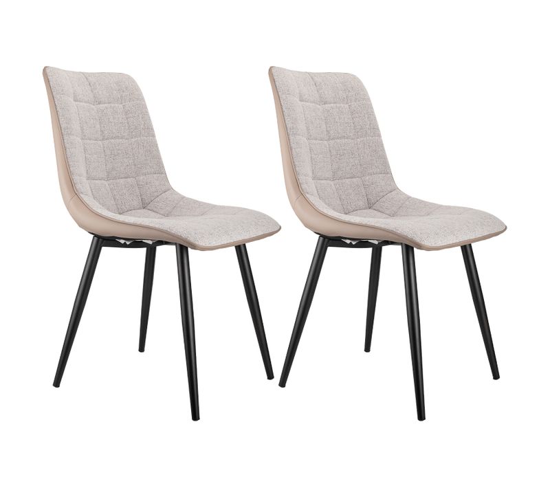 Paire De Chaises En Lin Et Simili Cuir - Structure Métal Robuste - Nettoyage Facile