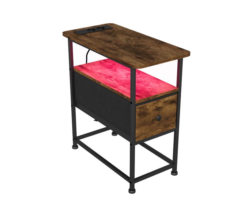 Table D'appoint Avec Station De Recharge Intégrée Et Un Tiroir,idéale Pour Les Petits Espaces,marron