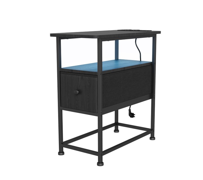 Table D'appoint Avec Station De Recharge Intégrée Et Un Tiroir,idéale Pour Les Petits Espaces,noir