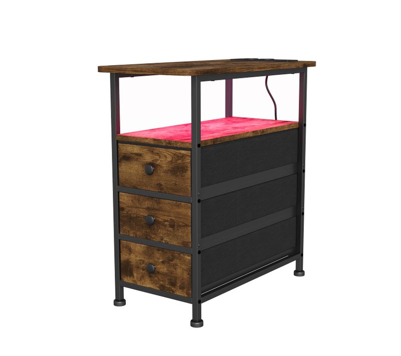Table D'appoint Avec Station De Recharge Intégrée Et 3 Tiroirs,idéale Pour Les Petits Espaces,marron