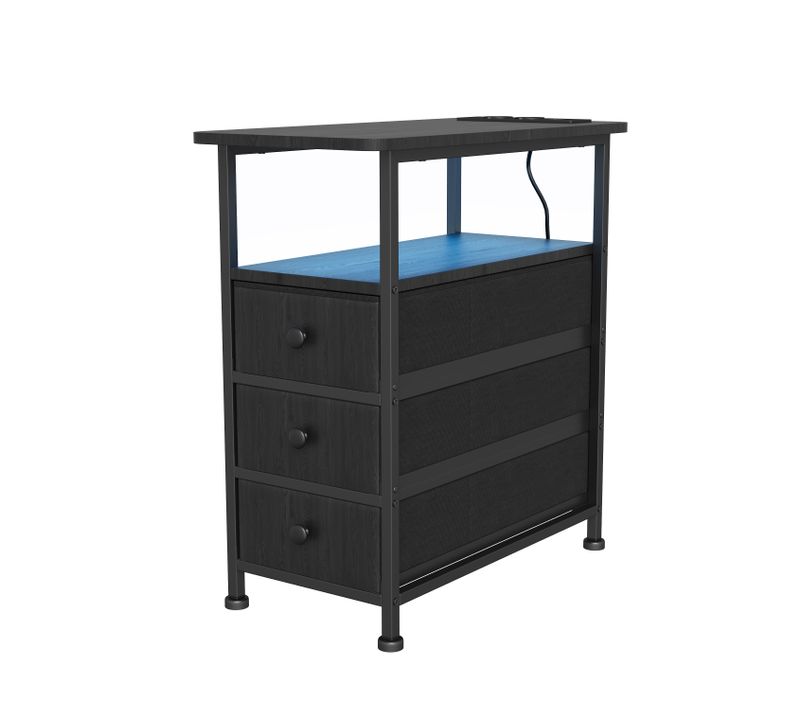 Table D'appoint Avec Station De Recharge Intégrée Et 3 Tiroirs,idéale Pour Les Petits Espaces,noir