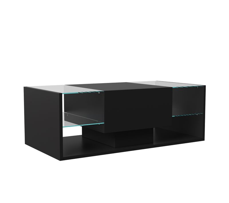 Table Basse Noir Avec Éclairage LED, Espace De Rangement Et Étagères Ouvertes, 100 X 50 X 35 Cm.
