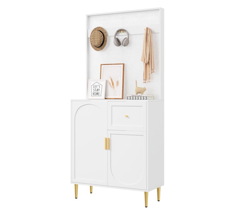 Meuble De Rangement D'entrée Blanc - Armoire Et Étagère à Chaussures - 80 X 175,5 X 35 Cm