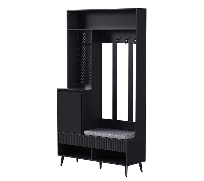Meuble D'entrée Murale 4-en-1 - Banc+tiroirs+cintres - Noir，100x35x180 Cm