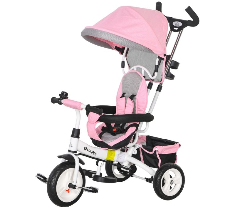 Tricycle Évolutif 6-en-1 - Canopée, Pousseur, Harnais - 1-5 Ans - Rose