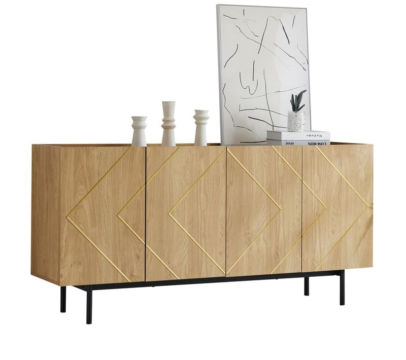 Buffet De Salle à Manger Style Industriel - Bois Et Métal, 4 Portes - Polyvalent