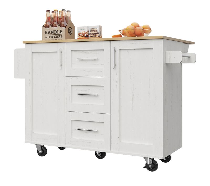 Buffet De Cuisine Blanc Et Bois - Cloisons Et Roues Amovibles - Table, Buffet Et Porte-serviettes