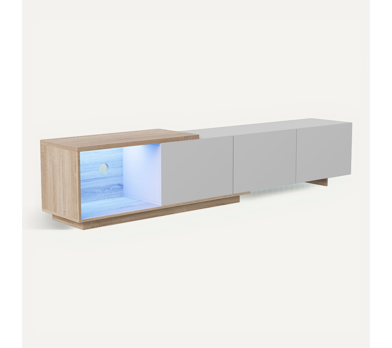 Meuble TV Extensible Avec 3 Tiroirs, Éclairage LED, Convient Aux Téléviseurs De 65 Pouces, Blanc