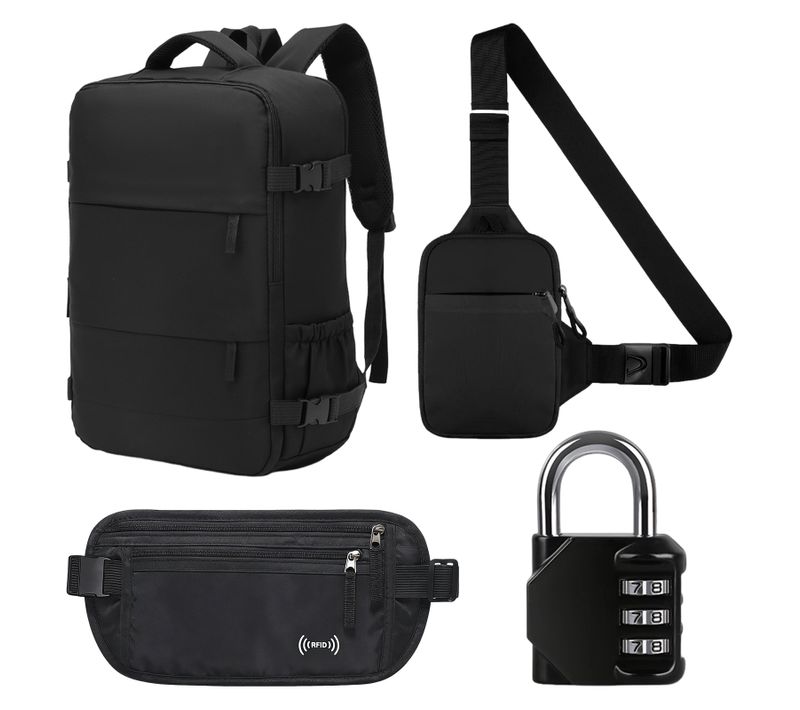 Pack Sécurité 4en1:Banane Anti-rfid,Sac à Dos,Sacoche,Cadenas – Idéal Pour Déplacements Et Quotidien