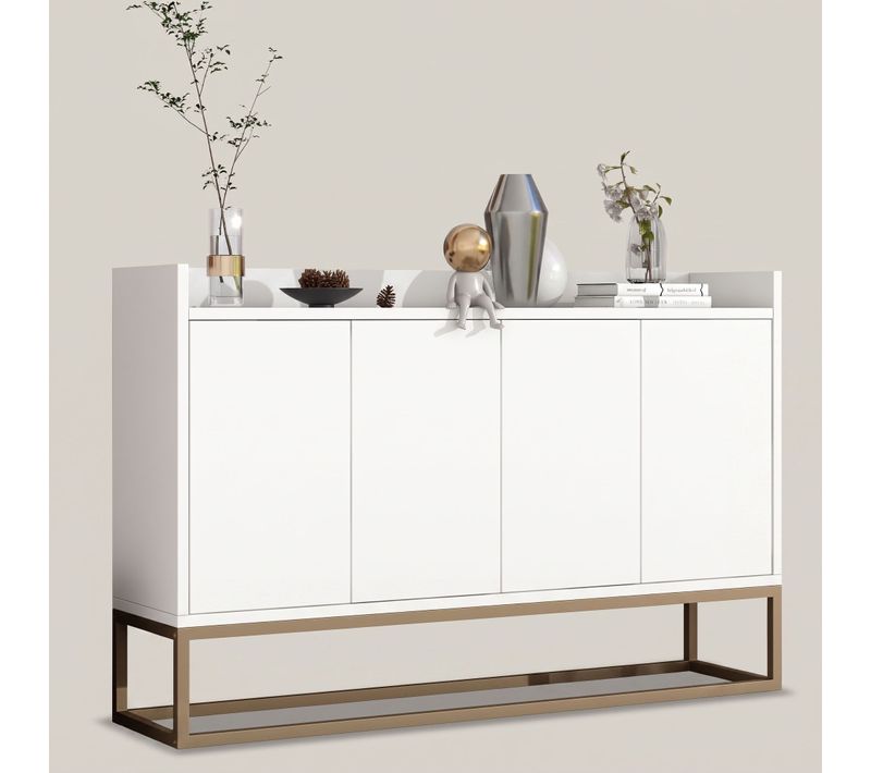 Buffet - Meuble Cuisine Armoire Moderne Avec 4 Portes - Buffet Salle A Manger - Blanc - 120x30x80cm