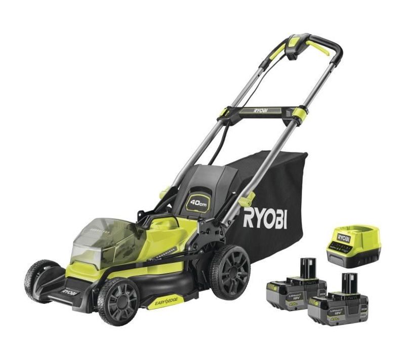 Ryobi - Tondeuse Poussée 18v Brushless - Ø Coupe 40 Cm - Ramassage Et Mulching  - 2 Batteries 18v 4