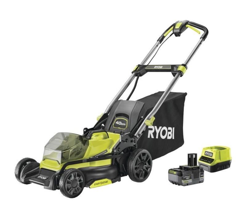 Ryobi - Tondeuse Poussée 18v Brushless - Ø Coupe 40 Cm - Ramassage Et Mulching  - Batterie 5,0 Ah Et