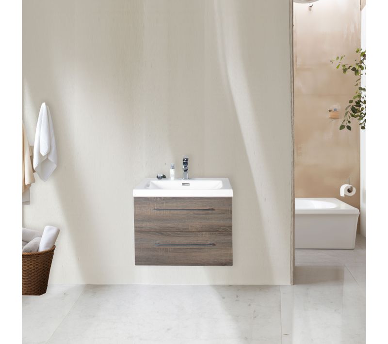 Meuble Avec Vasque 80 Cm Chêne Californien Gris Aquasun