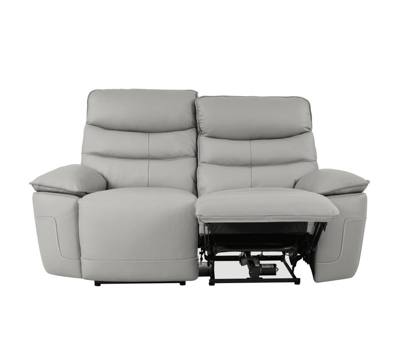 Canapé 2 places 2 relax électriques EVOGG cuir et croûte cuir gris clair