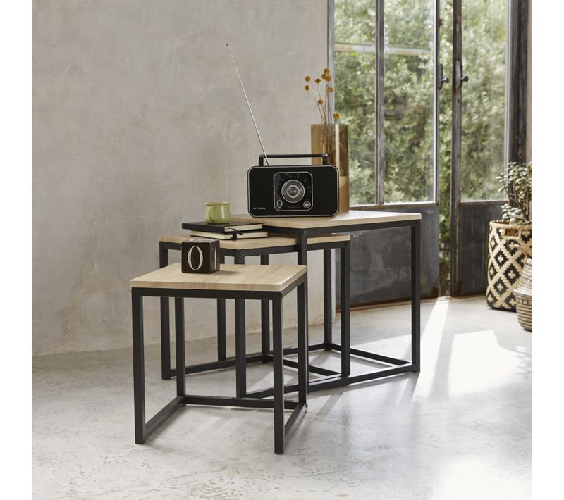 3 tables basses gigognes NEVA Imitation chêne / noir