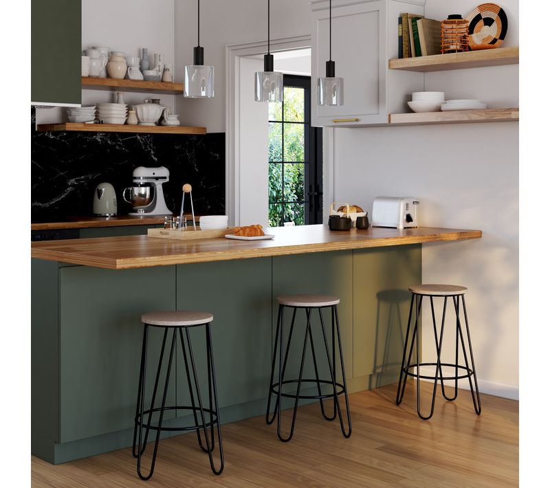 Tabouret de bar H. 63 cm ESSIA 2 Bois clair/noir