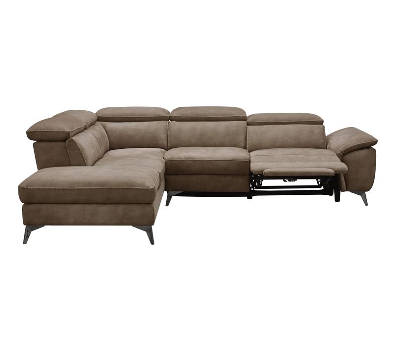 Canapé angle gauche relax électrique NEWPORT tissu marron glacé