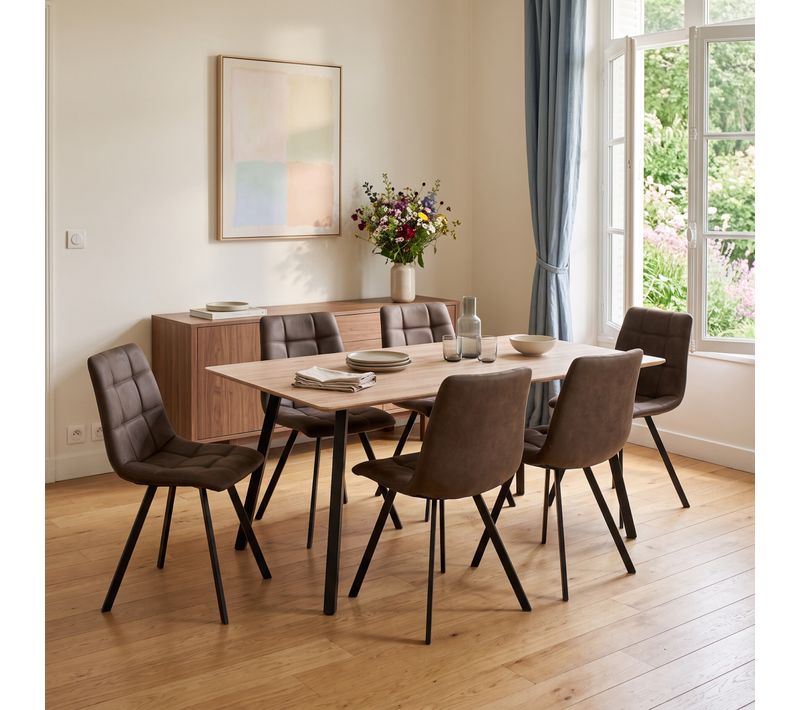Table+ 6 chaises SAVINA 2 imitation chêne