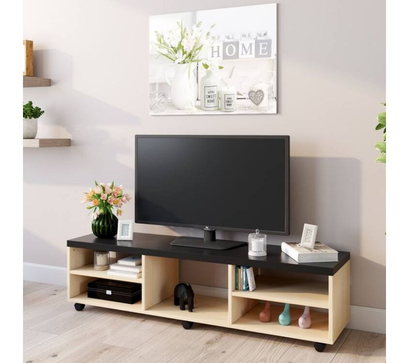 Meuble TV L. 150 cm NEXT Imitation chêne et noir