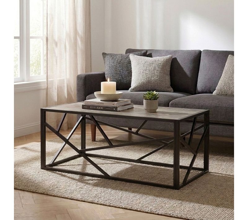 Table basse GEO métal et imitation chêne