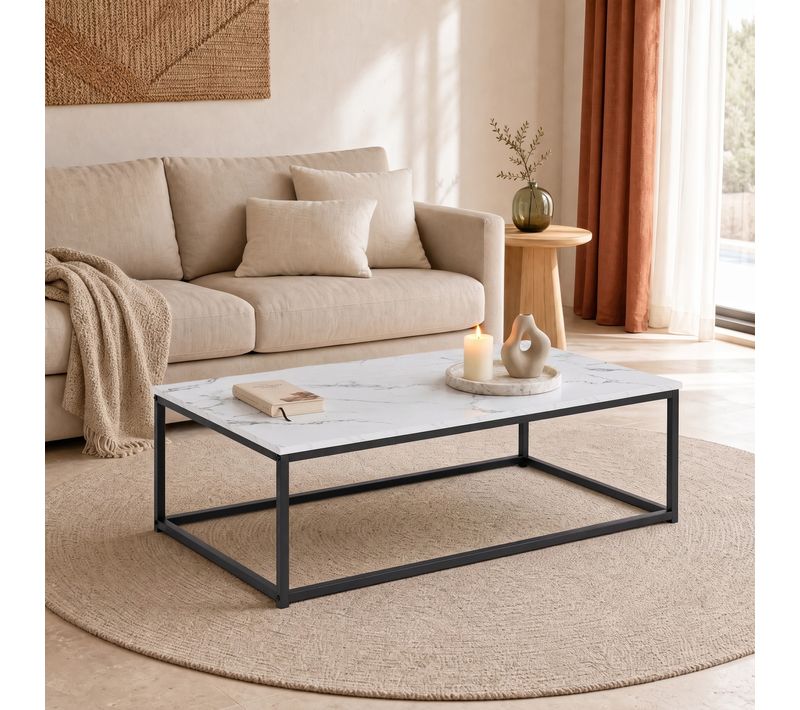 Table basse ZEBRA noir et imitation marbre