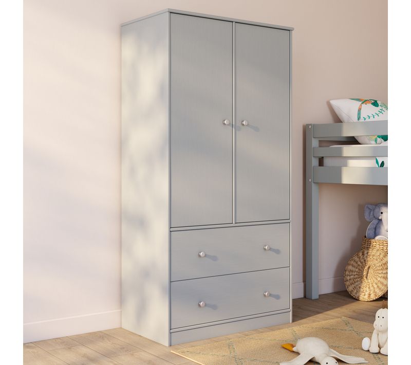 Armoire 2 portes 2 tiroirs BLOOM Gris