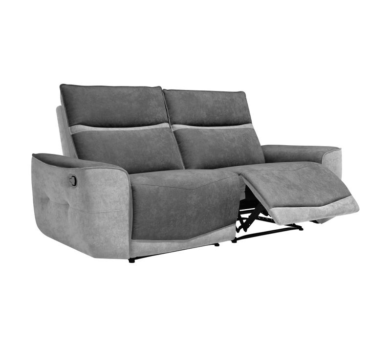 Canapé 3 places 2 relax manuel TUCSON tissu gris foncé, gris clair