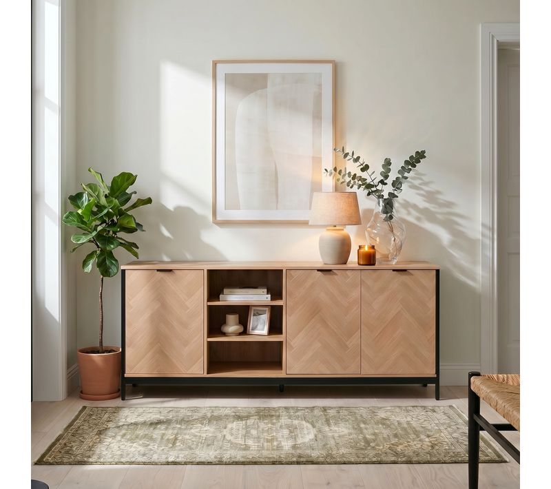 Buffet 3 portes L.195cm OMALLEY 2 Imitation chêne sonoma et noir