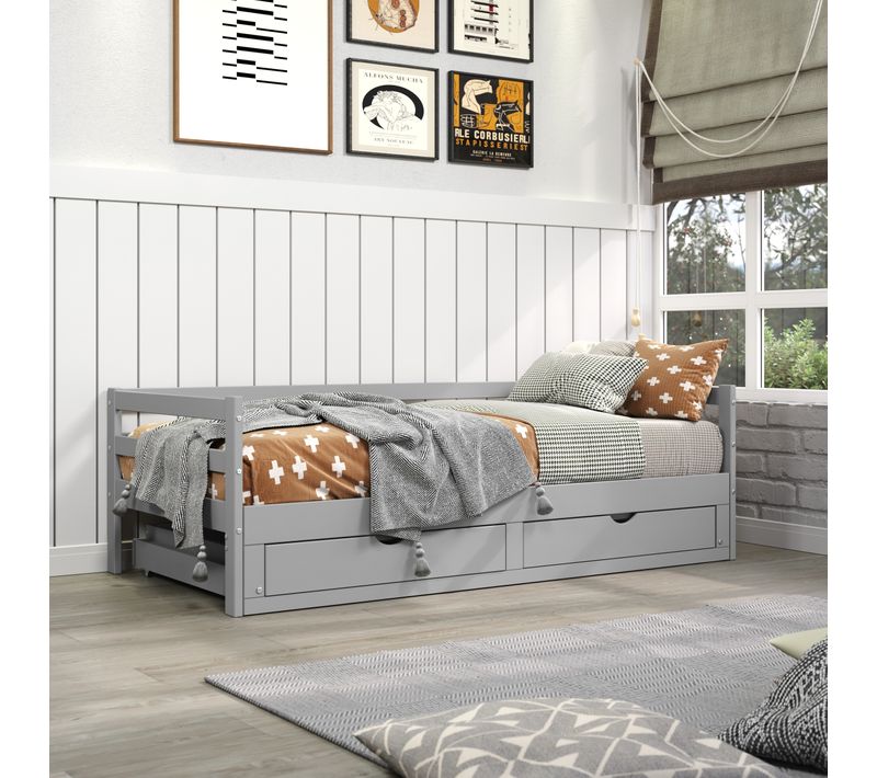 Lit extensible 90/180x190 cm BLOOM Gris