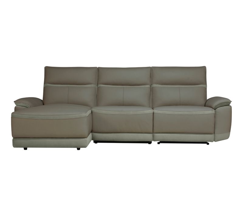 Canapé d'angle relax DOUGLAS angle gauche cuir/tissu taupe