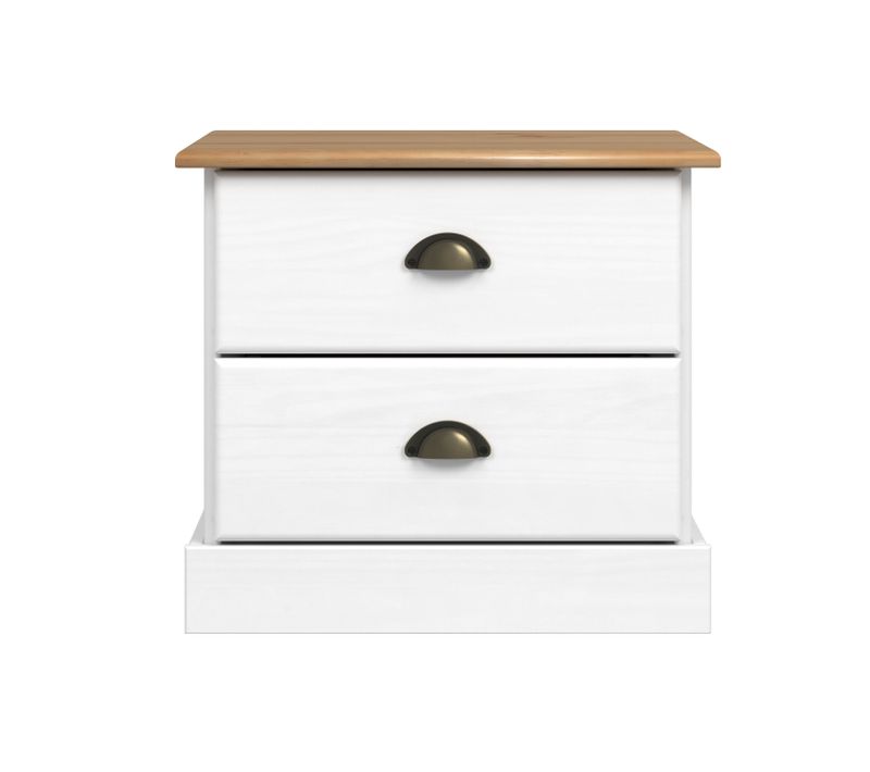 Chevet 2 tiroirs STANFORD pin massif blanc/miel
