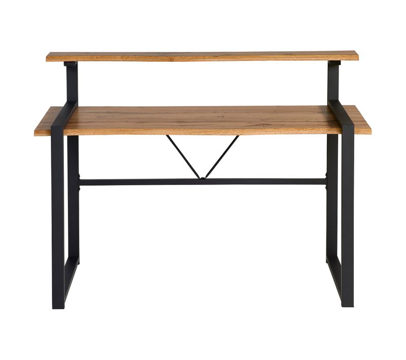 Bureau avec réhausse LARRY imitation chêne et noir