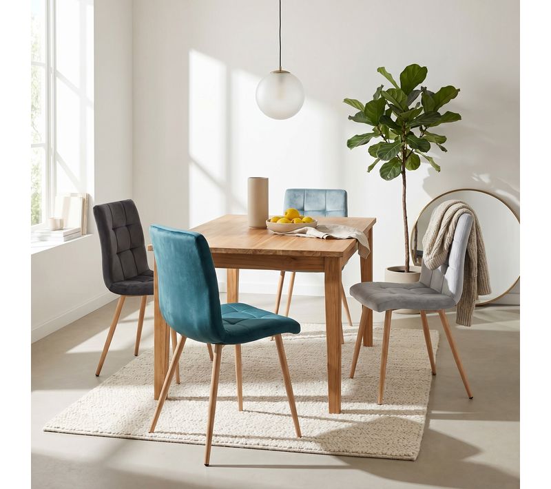 Lot de 4 chaises POKE velours bleu et gris
