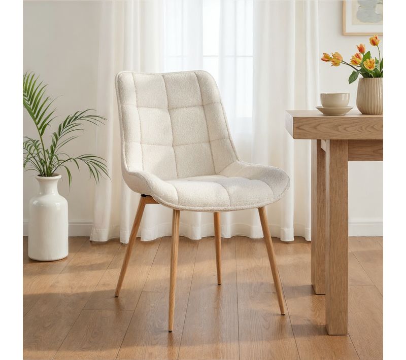 Chaise tissu bouclettes GABIE écru