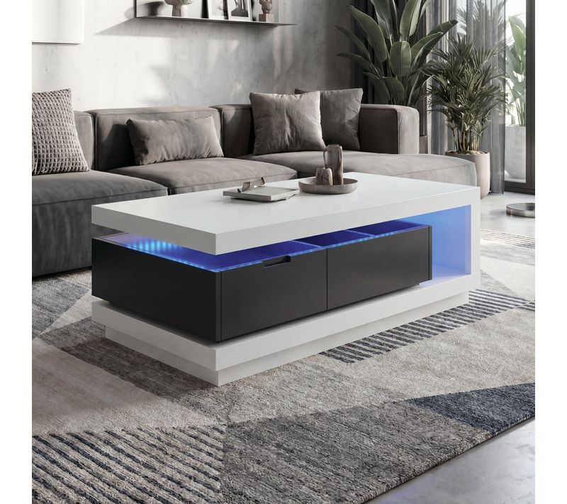 Table basse LED design FEVER 4 blanc laqué et gris