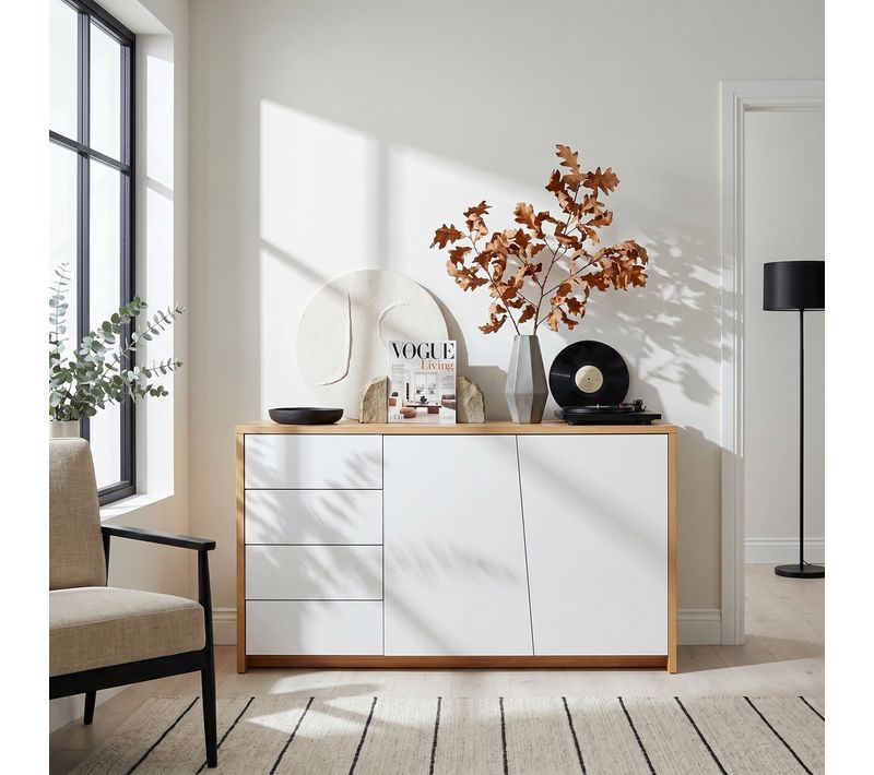 Buffet 2 portes ESSENTIAL Imitation chêne et blanc