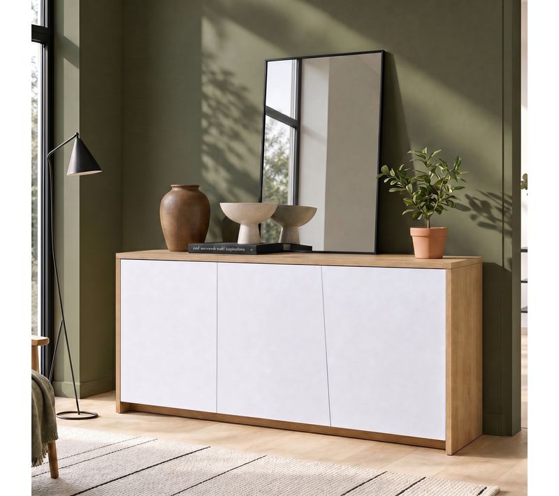 Buffet 3 portes ESSENTIAL Imitation chêne et blanc