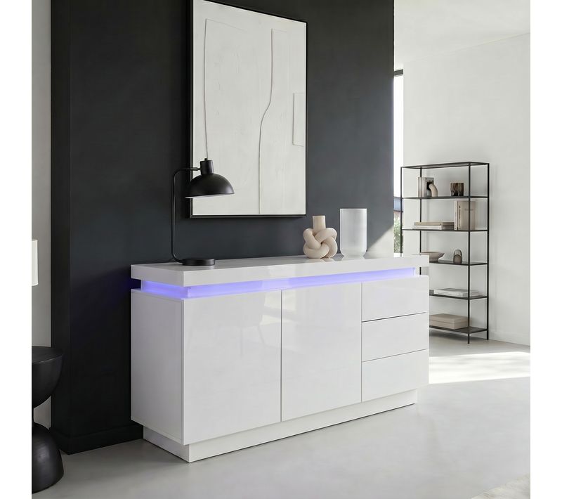 Buffet LED 2 portes 3 tiroirs COLORS blanc