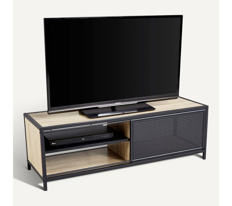 Meuble TV L. 120 cm OSKAR Imitation chêne et noir