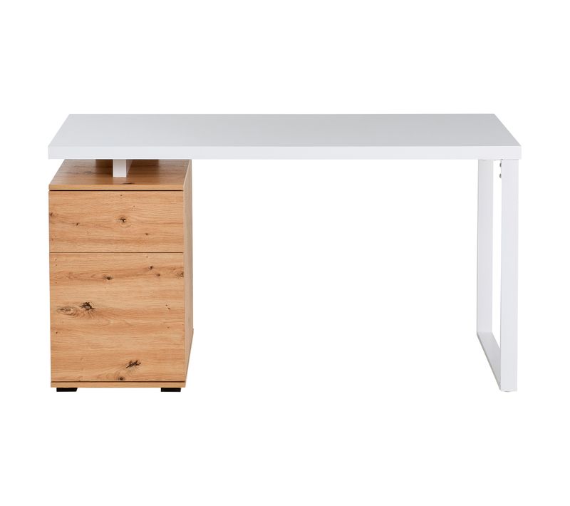 Bureau avec caisson JIMMY blanc et imitation chêne