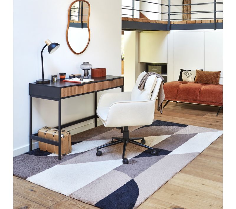 Bureau 2 tiroirs ISAK noir et imitation chêne
