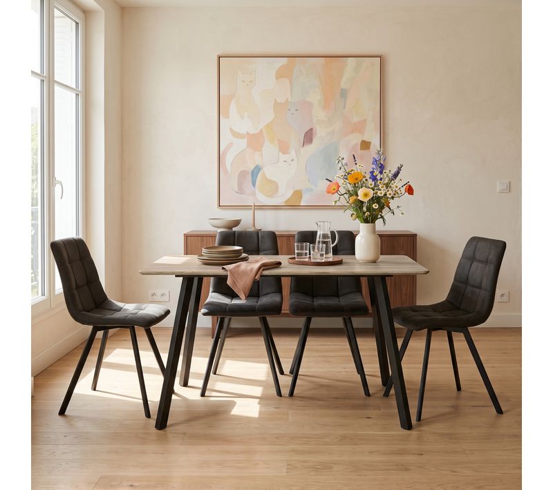 Table + 4 chaises SAVINA Imitation chêne
